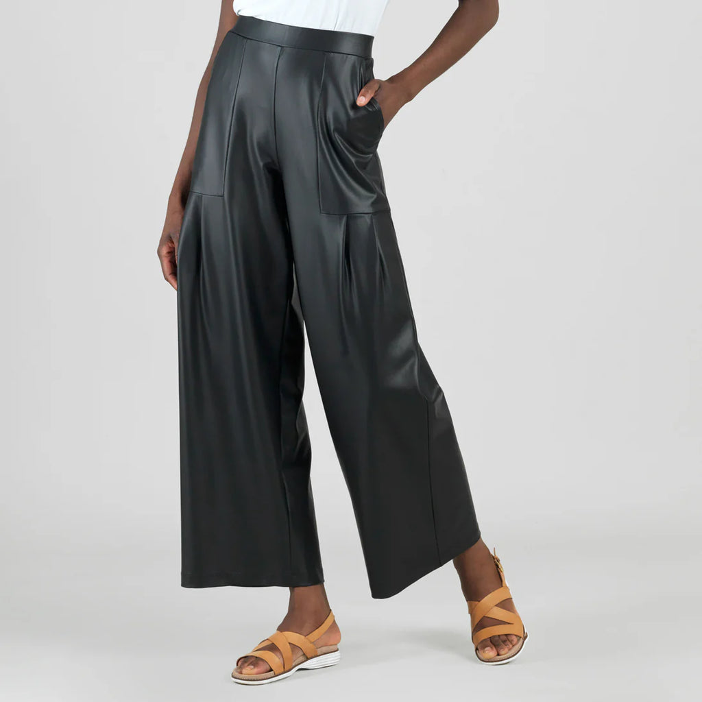 Clara Sunwoo Liquid Leather™ Sheen Pleated Wide Leg Pocket Pant