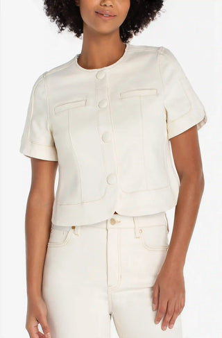 Liverpool Collarless Short Sleeve Cropped Jacket