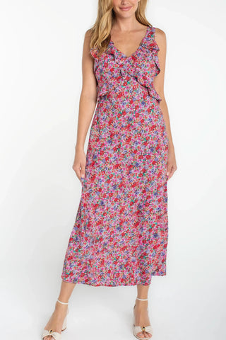 Liverpool Sleeveless Ruffle Front Woven Maxi Dress
