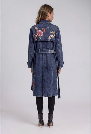 Embroidered Denim Trench Coat