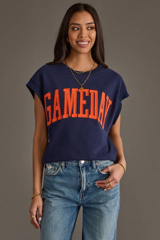 Navy & Orange Game Day Short Sleeve Sweatshirt