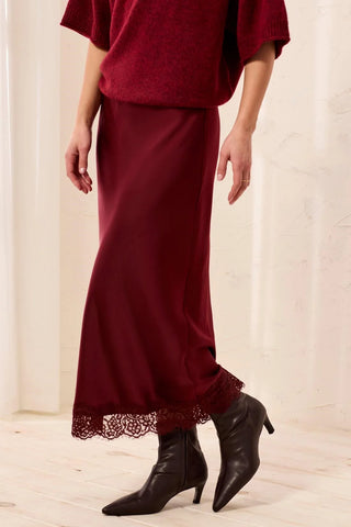 Tribal Satin Cherry Lacquer Midi Skirt