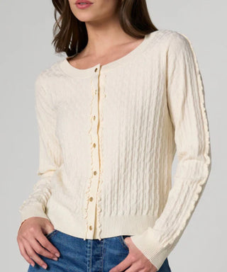 Liverpool Long Sleeve Button Front Cardigan Sweater with Ruffles