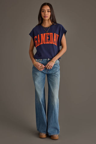 Navy & Orange Game Day Short Sleeve Sweatshirt