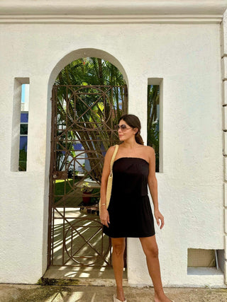 Veronica M Black Jersey Tube Smocked Dress
