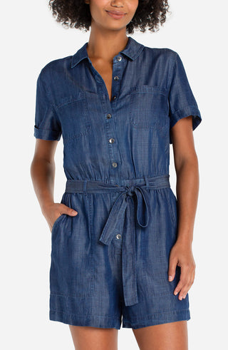Liverpool Short Sleeve Romper w/Self Tie
