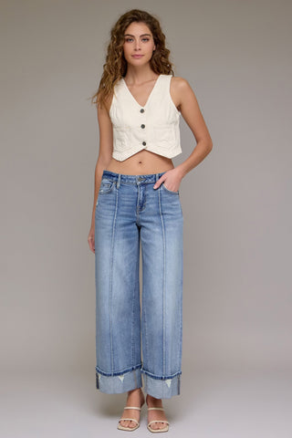 Hidden Pintucked Cuffed Wide Leg Jean
