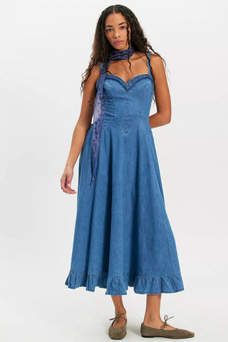 free people denim dress Free People Another Season Denim Midi Dress – The 315 Hive Boutique Inc