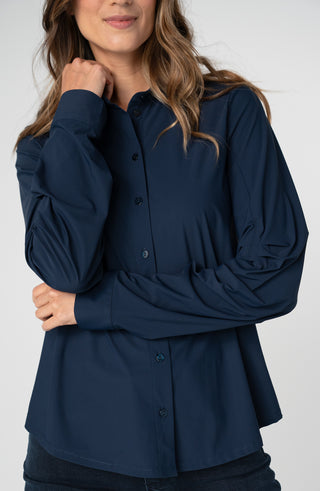 Liverpool Los Angeles Long Pleated Sleeve Button Front Knit Shirt