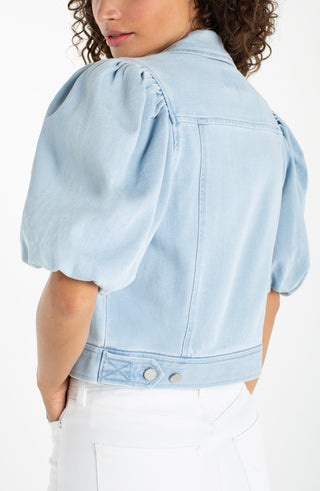 Liverpool Puff Sleeve Cropped Trucker Cropped Denim Jacket