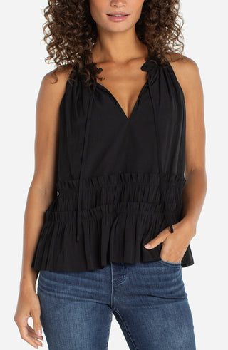 Liverpool Sleeveless Woven Top w/Ruffles