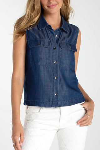 Liverpool Sleeveless Button Top With Pockets