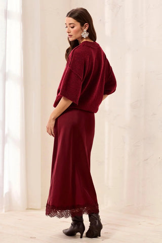 Tribal Satin Cherry Lacquer Midi Skirt