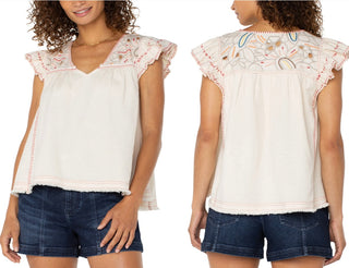 Liverpool Flutter Sleeve V-neck Blouse