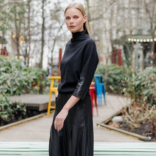 Clara SunWoo Plush Ribbed - Liquid Leather Cuff Sweater