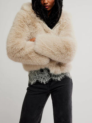 Free People Louder Please Hooded Faux Fur Jacket