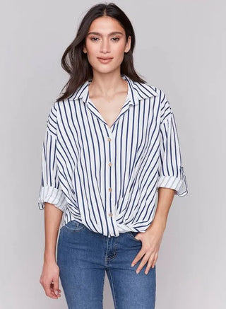 Charlie B Striped Blouse With Front Twist