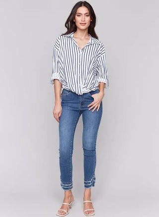 Charlie B Striped Blouse With Front Twist
