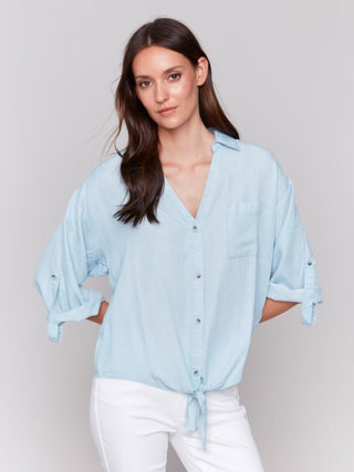 Charlie B 
Tencel Button-Front Blouse with Tie