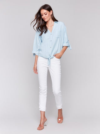 Charlie B 
Tencel Button-Front Blouse with Tie