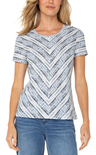 Liverpool Short Sleeve Knit Top With Miter Detail