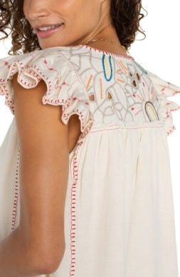 Liverpool Flutter Sleeve V-neck Blouse