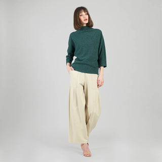 Clara SunWoo Plush Ribbed - Funnel Neck Sweater- Hunter Green