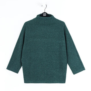 Clara SunWoo Plush Ribbed - Funnel Neck Sweater- Hunter Green