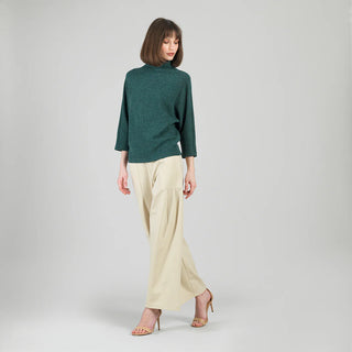 Clara SunWoo Plush Ribbed - Funnel Neck Sweater- Hunter Green