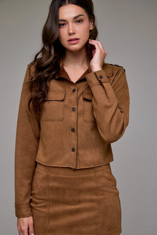 Hidden Suede Shrunken Button-up Shirt