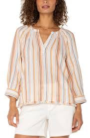 Liverpool 3/4 Sleeve Raglan Top W/ Fray Hem