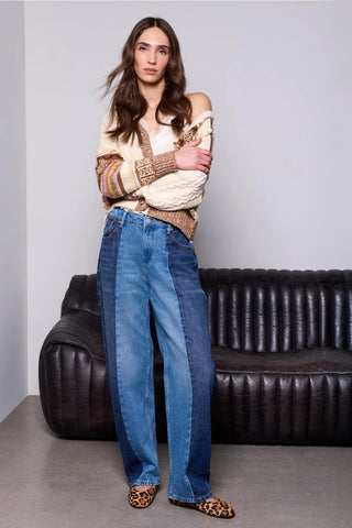 Tribal Blue Thread Two Tone Straight Leg Denim