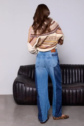 Tribal Blue Thread Two Tone Straight Leg Denim