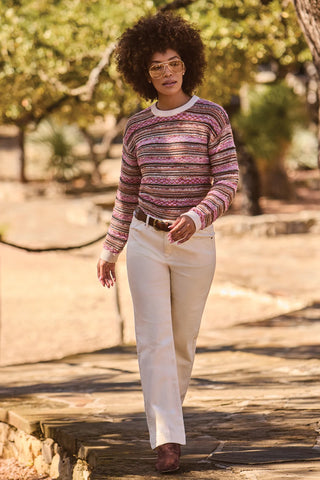 Tribal Crew Neck Sweater with Contrast Rib