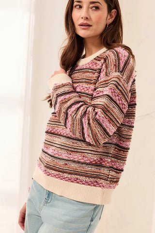 Tribal Crew Neck Sweater with Contrast Rib