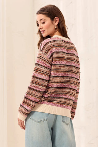 Tribal Crew Neck Sweater with Contrast Rib