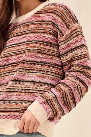 Tribal Crew Neck Sweater with Contrast Rib