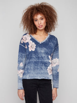 Charlie B Reversible Floral V-Neck Sweater