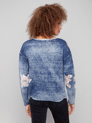 Charlie B Reversible Floral V-Neck Sweater