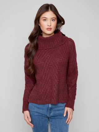Charlie B Cowl Neck Diagonal Cable Sweater