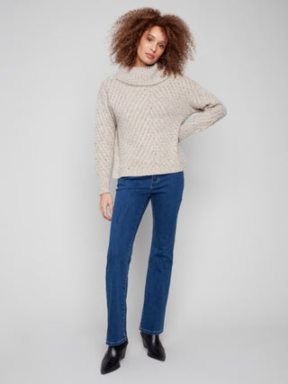 Charlie B Cowl Neck Diagonal Cable Sweater