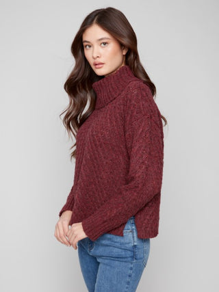Charlie B Cowl Neck Diagonal Cable Sweater