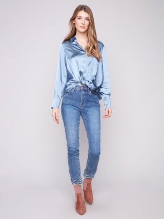 Charlie B -
Satin Button-Down Shirt With Twisted Front