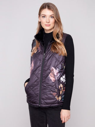 Charlie B Reversible Quilted Faux Fur Nylon Ves