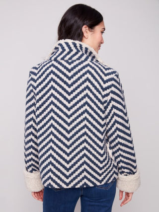 Charlie B Chevron Bouclé Short Jacket Sherpa Trim