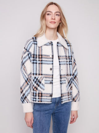 Charlie B Short Plaid Knit Jacket
