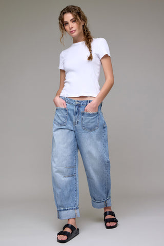 Hidden Cuffed Cropped Barrel Fit Sammie Denim