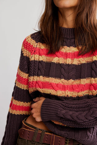 Free People Frankie Cable Sweater - Chocolate Comb
