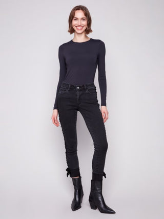 Charlie B Slim  Leg Jeans With Velvet Bow