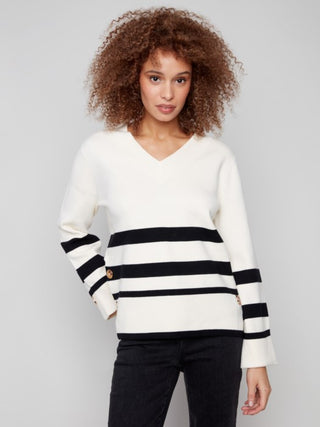Charlie B Stripe V-Neck Sweater